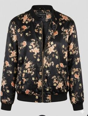 New Look Black Floral Satin Bomber Jacket